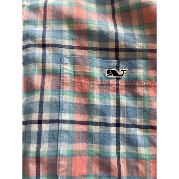 Vineyard Vines Mens Cotton Slim Fit Tucker LS Button Up Pink Blue Plaid Shirt M - Picture 2 of 6